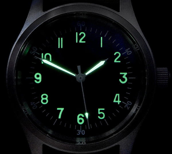 A-11 1940s WWII Pattern Automatic Military Watch With Shatter and Scratch Resistant Box Sapphire Crystal on Matching Retro