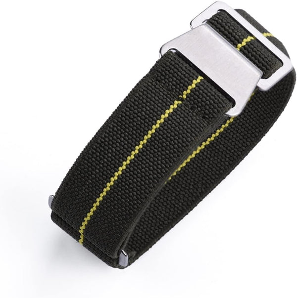 18mm Elasticated French Navy and Special Forces Strap in Black with a Yellow Stripe