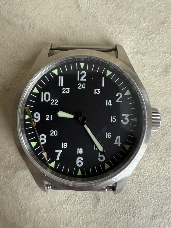 MWC Mk III Stainless Steel 1950's Pattern 100m Water Resistant Automatic Military Watch with Sapphire Crystal (12/24 Hour Dial Variant) - Secondhand Needs Hand Resetting