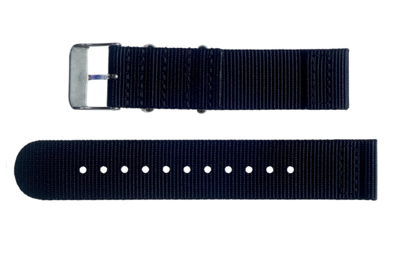 2 Piece 20mm Black NATO Military Watch Strap in Ballistic Nylon with Stainless Steel Fasteners