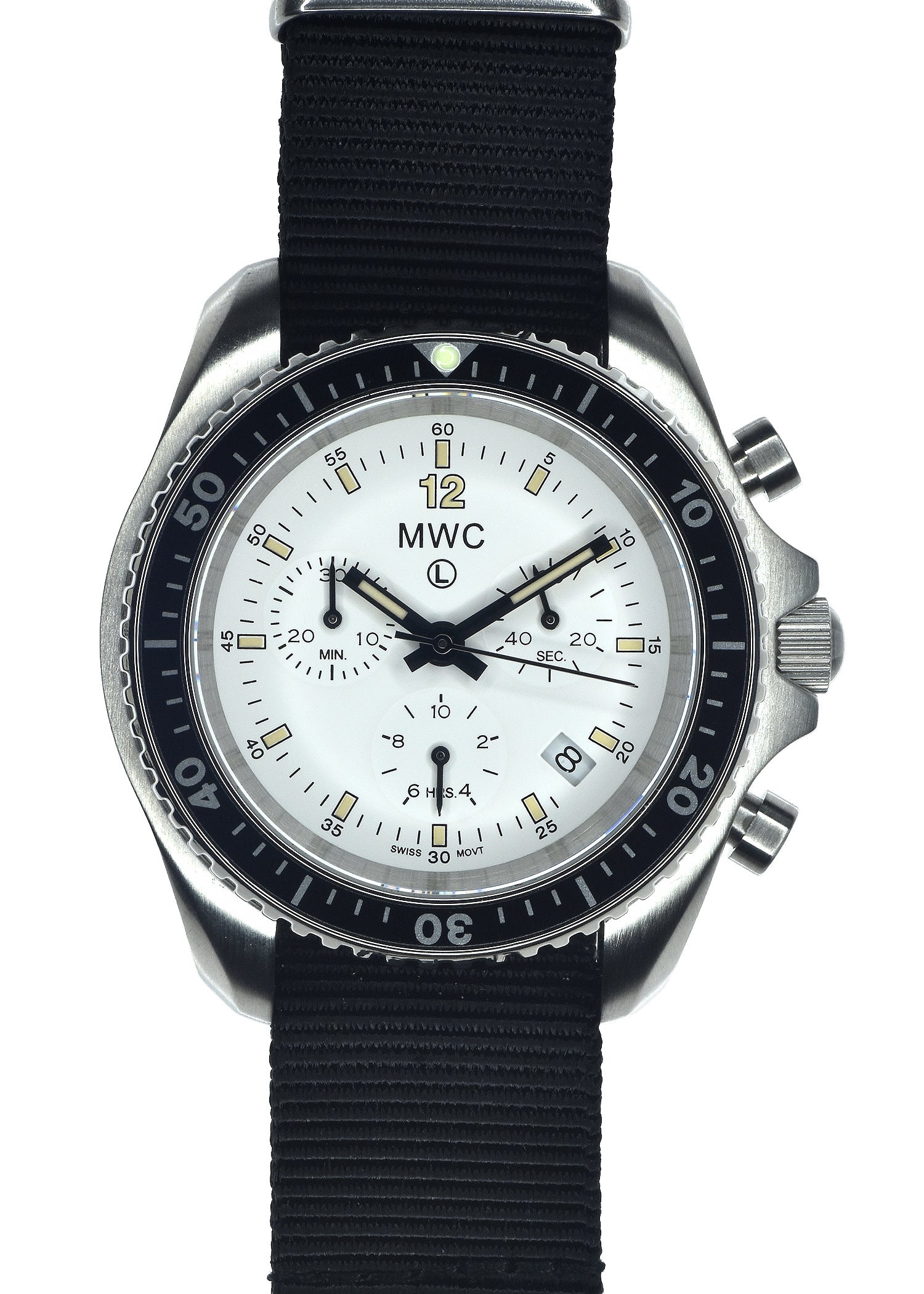 MWC NATO Pattern Stainless Steel Military Pilots Chronograph with Sapphire Crystal and Swiss Ronda Movement