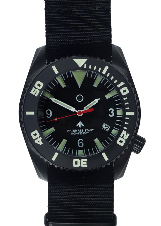 MWC "Depthmaster" 100atm / 3,280ft / 1000m Water Resistant Military Divers Watch in PVD Stainless Steel Case with Helium Valve (Quartz)