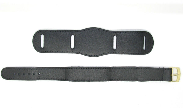 Black 1950s Pattern 20mm Leather Military Watch Strap with Gilt Buckle