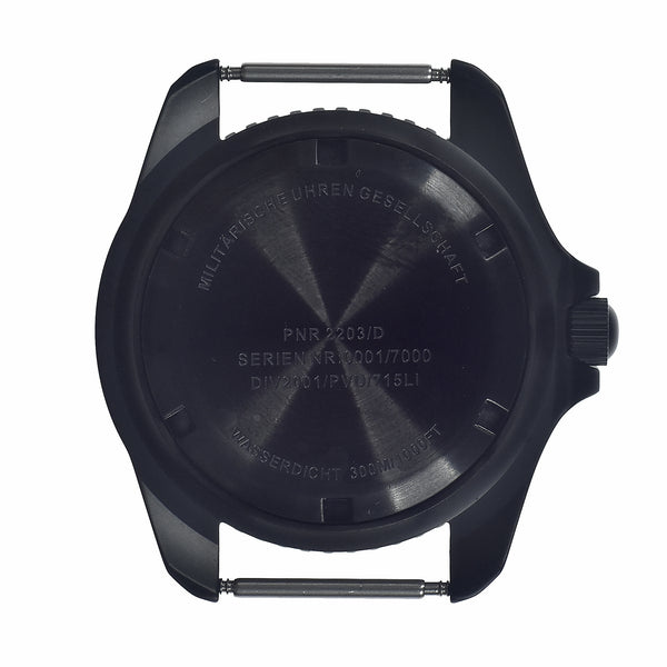 MWC 1999-2001 Pattern Black PVD Automatic Military Divers Watch with Retro Luminous Paint, Sapphire Crystal, 60 Hour Power Reserve