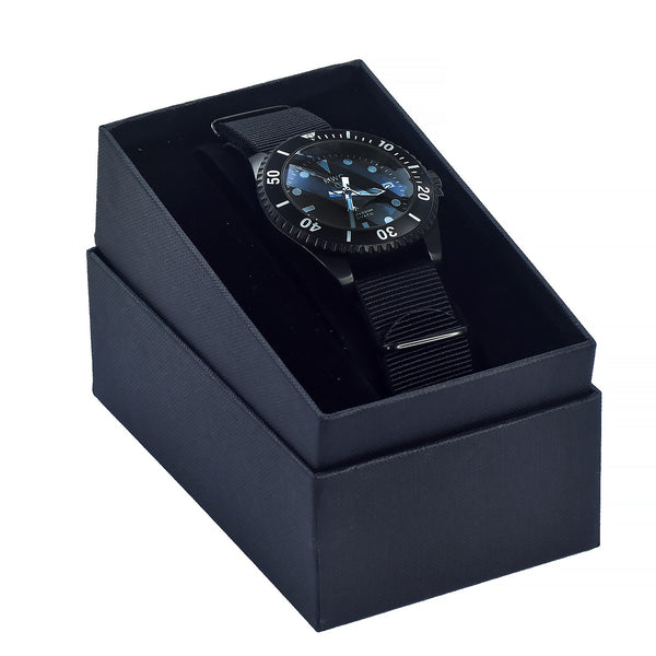 MWC 24 Jewel 1982 Pattern 300m Automatic Military Divers Watch in Black PVD with a Sapphire Crystal on a NATO Webbing Strap - Ex Display Watch from the SDSC-UK Fair Save 50%!