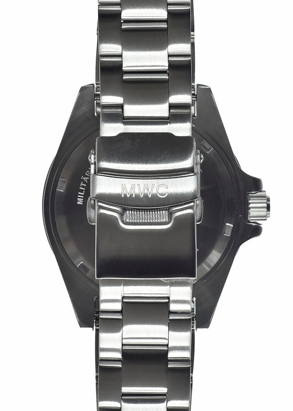 MWC GMT (Dual Time Zone) Stainless Steel Military Watch with Sapphire Crystal and Ceramic Bezel on a Matching Stainless Steel Bracelet