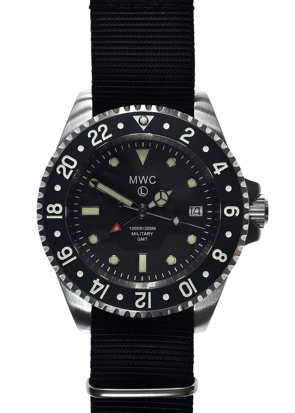 MWC Stainless Steel GMT (Dual Time Zone) Military Watch with Sapphire Crystal and Ceramic Bezel on Silicon Band - Ex Display Watch Not Running Fault Unknown