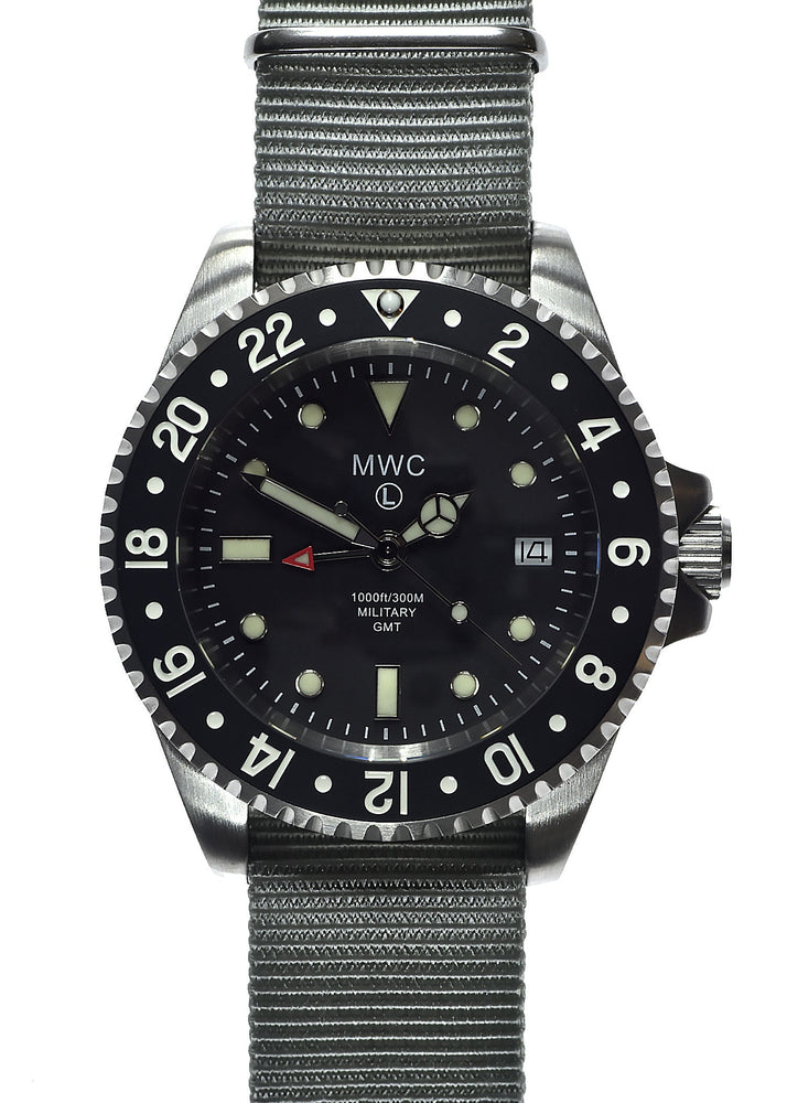 MWC Stainless Steel GMT (Dual Time Zone) Military Watch with Sapphire Crystal and Ceramic Bezel on Silicon Band - Ex Display Watch Not Running Fault Unknown