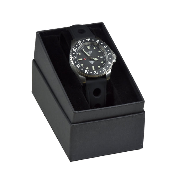 MWC Stainless Steel GMT (Dual Time Zone) Military Watch with Sapphire Crystal and Ceramic Bezel on Silicon Band - Ex Display Watch Not Running Fault Unknown