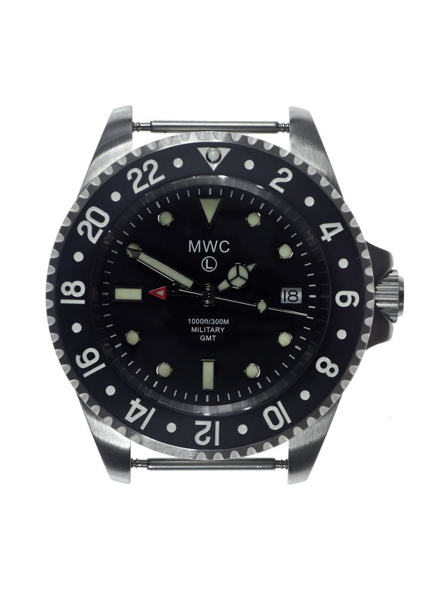 MWC Stainless Steel GMT (Dual Time Zone) Military Watch with Sapphire Crystal and Ceramic Bezel on Silicon Band with 2 NATO Straps