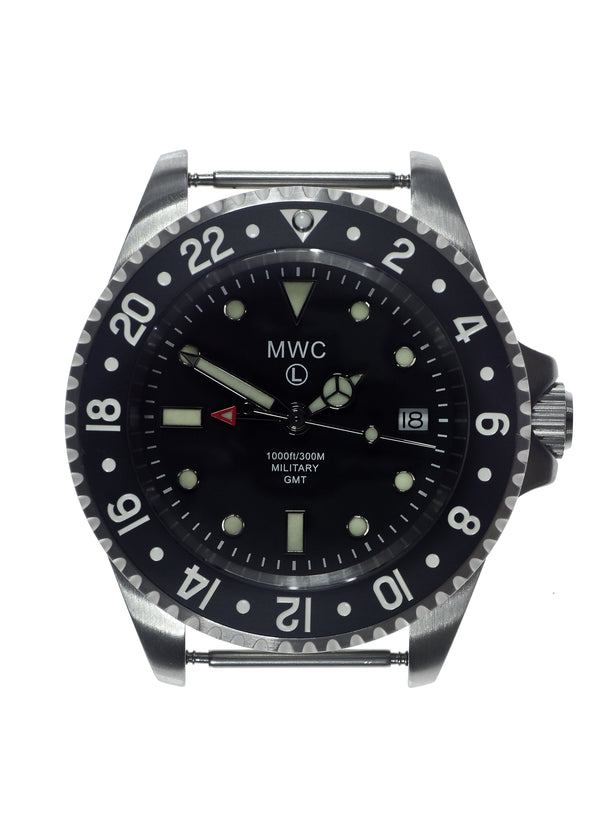 MWC Stainless Steel GMT (Dual Time Zone) Military Watch with Sapphire Crystal and Ceramic Bezel on Silicon Band - Ex Display Watch Not Running Fault Unknown