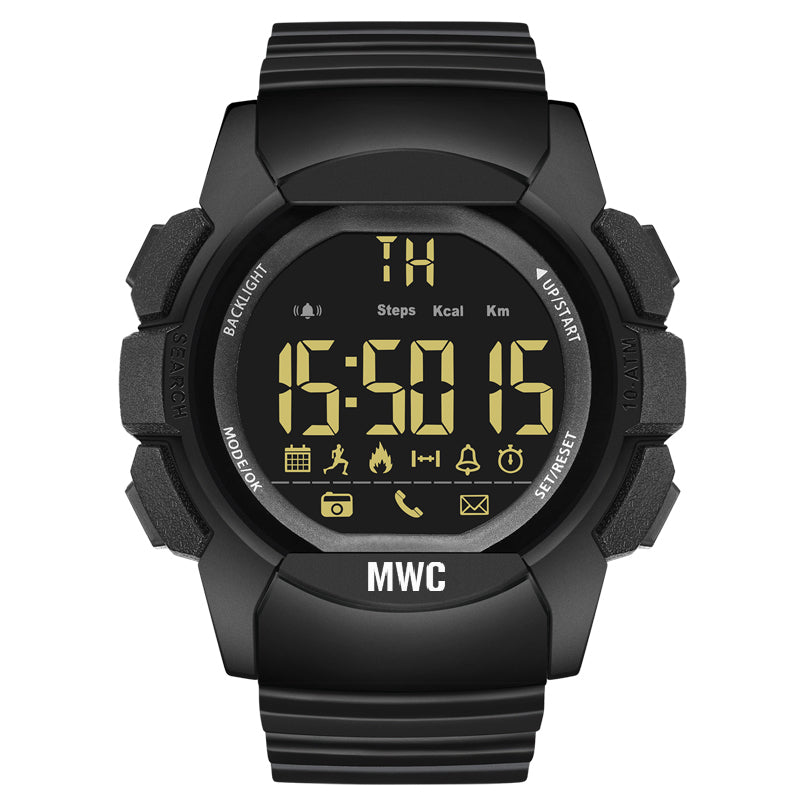 MWC Digital Military Watch with Bluetooth, Step Counter, 100m Water Resistance, Remote Camera and Android / iOS Compatibility - Ex Display Watch Reduced to Clear Will Likely Need a Battery Quite Soon