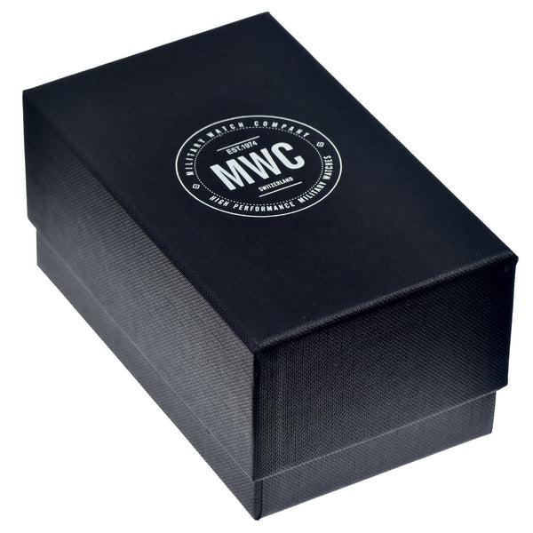 MWC GMT (Dual Time Zone) 100m/330ft Water resistant Military Watch in Black PVD Steel Case with Screw Crown