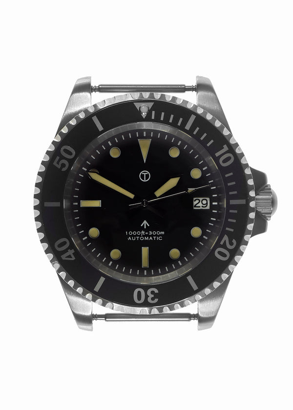 MWC 21 Jewel 1980s Pattern 300m Automatic Military Divers Watch with Sapphire Crystal and a Black and a Grey NATO Strap