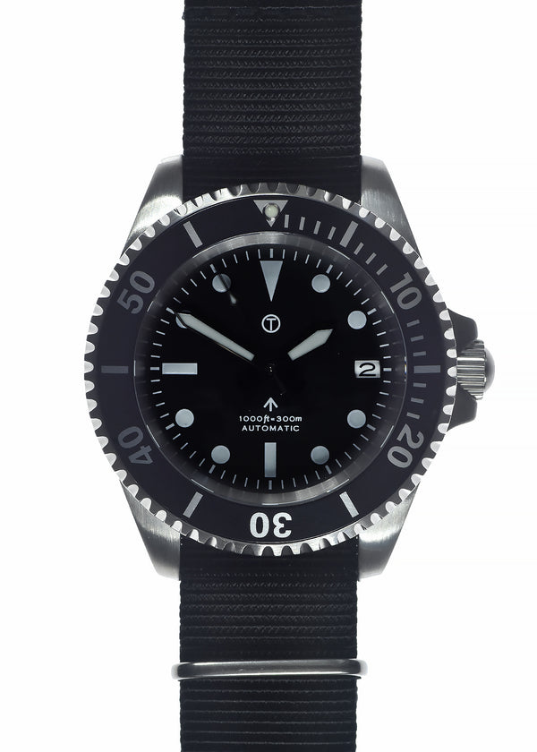 MWC 24 Jewel 1982 Pattern 300m Automatic Military Divers Watch with Sapphire Crystal on a NATO Webbing Strap - Ex Display Watch from the FEINDEF Military Fair