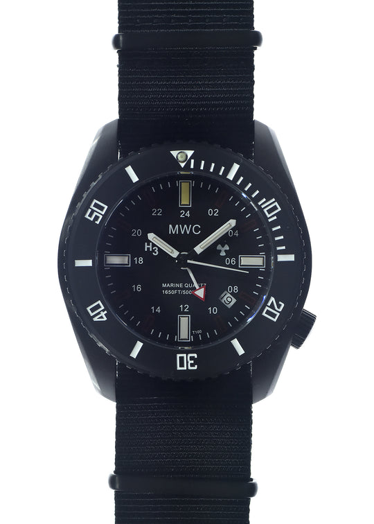 MWC "Submarine / Naval Crew Divers Watch" 500m (1,640ft) Water Resistant Dual Time Zone Military Watch in PVD Stainless Steel Case with GTLS and Helium Valve - Under Half Price / Likely Needs a Battery Replacement - Location UK