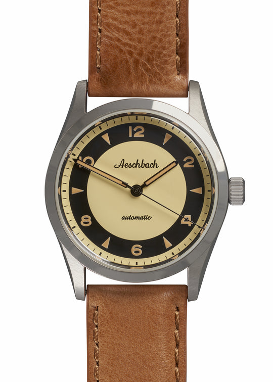Aeschbach 1950s Pattern 25 Jewel Automatic Watch with Retro Luminous Paint, Sapphire Crystal and Calf Leather Strap - Ex photographic Sample Reduced