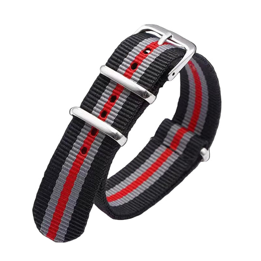 18mm Black, Grey and Red NATO Military Watch Strap