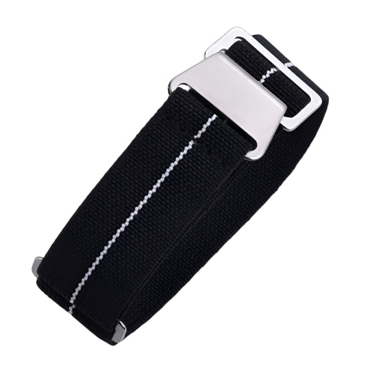 20mm Elasticated French Navy and Special Forces Strap in Black with a White Stripe