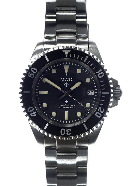 MWC 24 Jewel 1982 Pattern 300m Automatic Military Divers Watch with Sapphire Crystal on a Matching Stainless Steel Bracelet (Date Version)