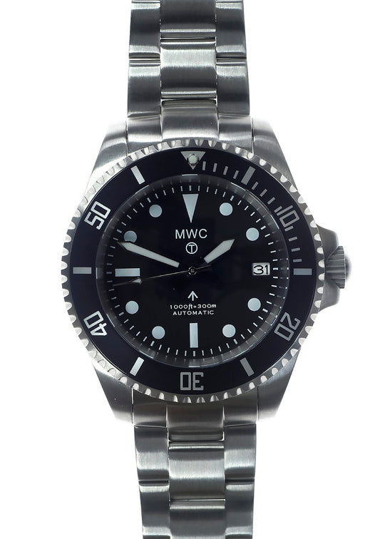 MWC 24 Jewel 1982 Pattern 300m Automatic Military Divers Watch with Sapphire Crystal on a Matching Stainless Steel Bracelet (Date Version)