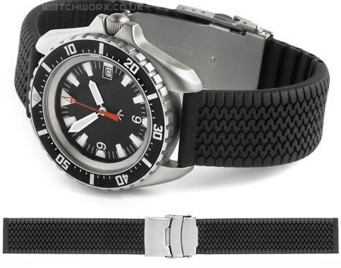 18mm Heavy Duty Black Silicone Deployment Strap