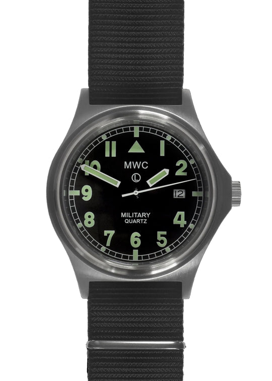 MWC G10 50m (165ft) Water Resistant NATO Pattern Military Watch with Satin Case Finish, Fixed Strap Bars and 60 Month Battery Life - Running but Crown Needs Resetting