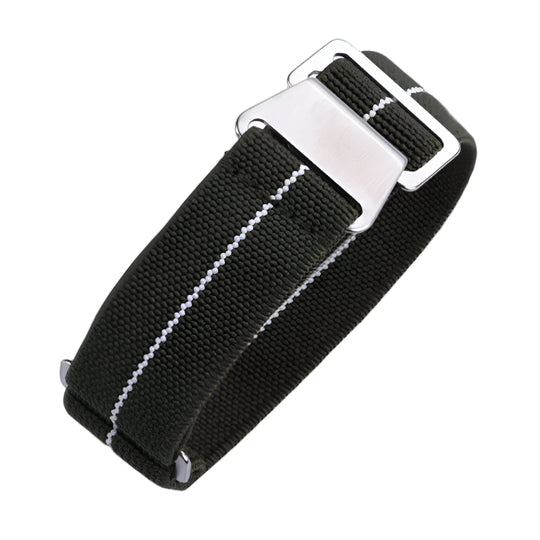 20mm Elasticated French Navy and Special Forces Strap in Green with a White Stripe