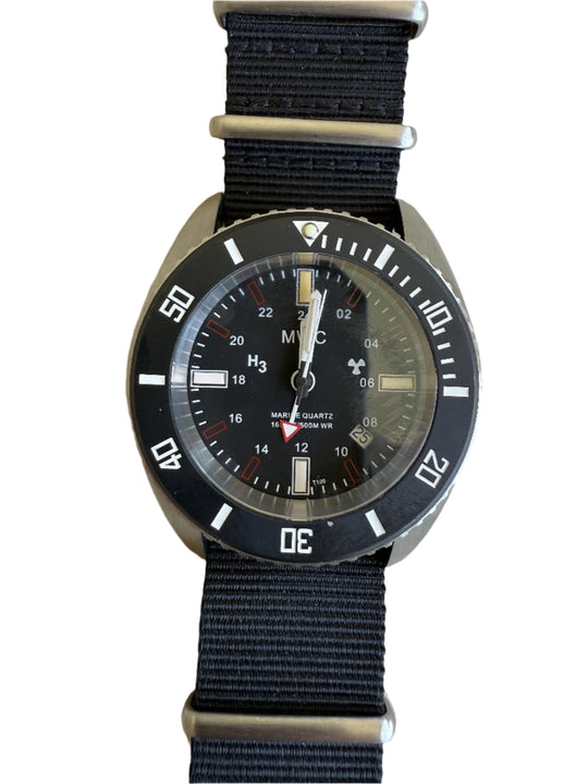 MWC "Submarine / Naval Crew Divers Watch" 500m (1,640ft) Water Resistant Dual Time Zone Military Watch in a Stainless Steel Case with GTLS and Helium Valve - Needs a Replacement Crown