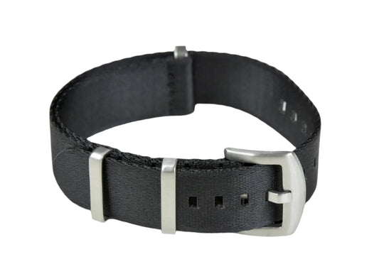 NATO 20mm Black NATO Strap (Seatbelt Material) with Brushed Fasteners