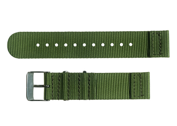 2 Piece 22mm Olive NATO Military Watch Strap in Ballistic Nylon with Stainless Steel Fasteners