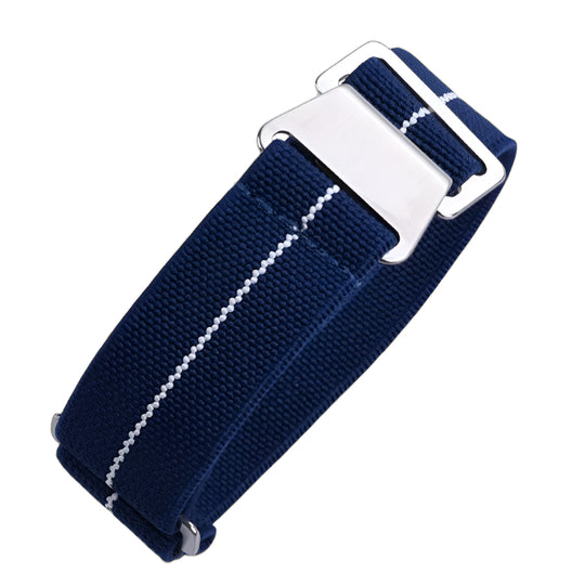22mm Elasticated French Navy and Special Forces Strap in Navy with a White Stripe