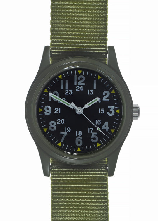 MWC Classic 1960s/70s Pattern Olive Drab Vietnam Watch on Matching Webbing Strap - Ex Display Watch Reduced