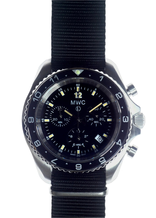 MWC NATO Pattern Stainless Steel Military Pilots Chronograph with Sapphire Crystal - 12 Hour GMT Bezel - Contract Sample Watch Reduced