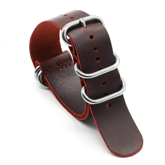 24mm Red/Oxblood High Grade Saddle Leather Zulu Military Watch Strap
