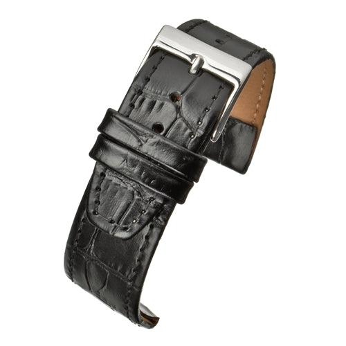 Retro 18mm Black Calf Leather Alligator Pattern Strap For Watches with Fixed Solid Strap Bars