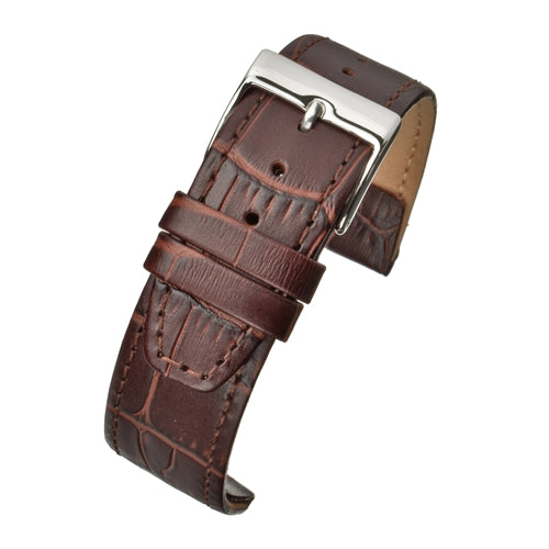 Retro 18mm Brown Calf Leather Alligator Pattern Strap For Watches with Fixed Solid Strap Bars