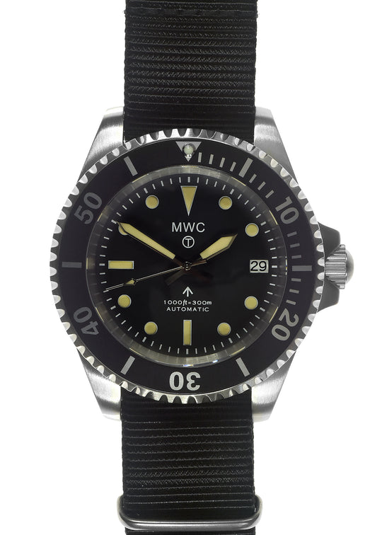 MWC 24 Jewel 1982 Pattern 300m Automatic Military Divers Watch with Sapphire Crystal on a NATO Webbing Strap - Ex Display Watch from the 2025 Border Security Expo