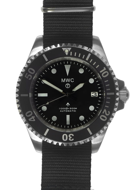 MWC 24 Jewel 1982 Pattern 300m Automatic Military Divers Watch with Sapphire Crystal on a NATO Webbing Strap