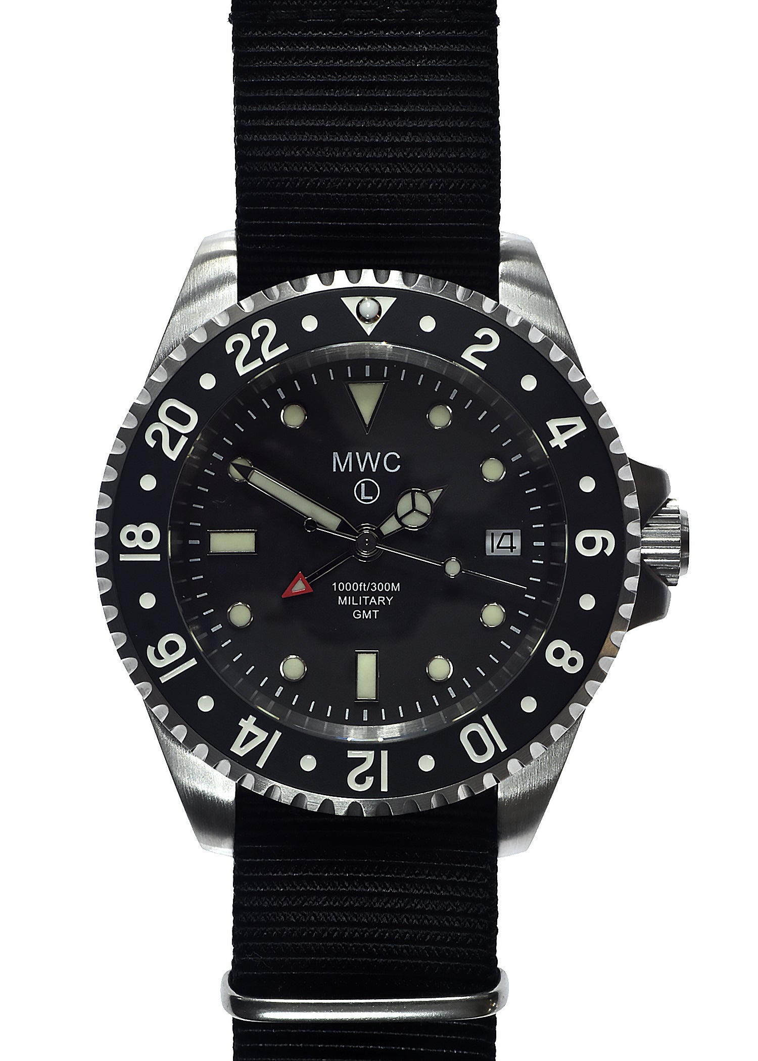 MWC Stainless Steel GMT (Dual Time Zone) Military Watch with Sapphire Crystal and Ceramic Bezel on NATO Strap (Ex Display Watch)