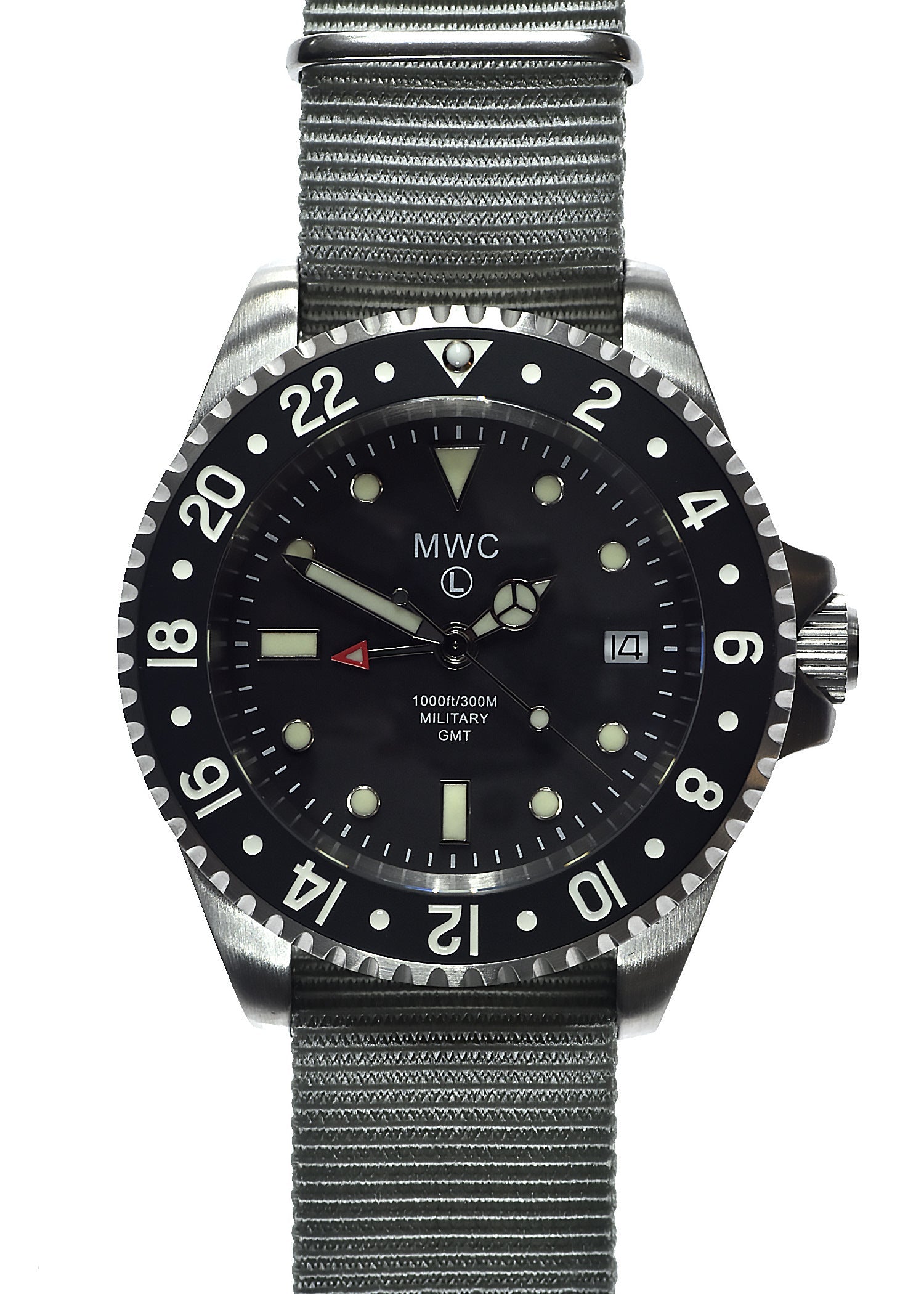 MWC Stainless Steel GMT (Dual Time Zone) Military Watch with Sapphire Crystal and Ceramic Bezel on Silicon Band - Ex Display Watch Not Running Fault Unknown