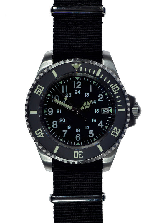 MWC 24 Jewel U.S Pattern 300m Automatic Military Divers Watch with Sapphire Crystal and Ceramic Bezel on a NATO Webbing Strap - Ex Display Watch - Location EU Office - Save 50%!