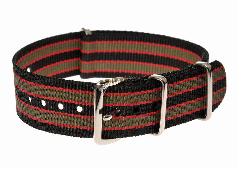 20mm Black, Red and Olive Green NATO Military Watch Strap