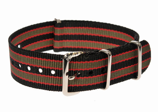 20mm Black, Red and Olive Green NATO Military Watch Strap