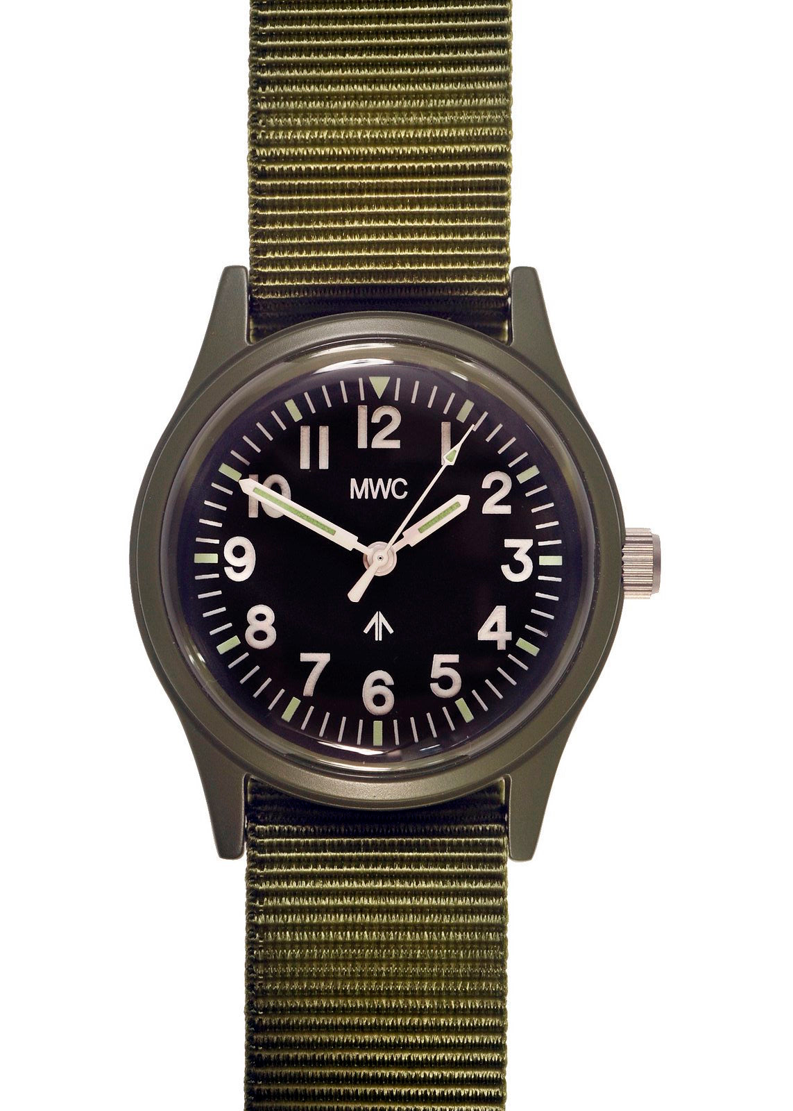 MWC Classic 1960s/70s Pattern Olive Drab European Pattern Military Watch on Matching Strap - New But Might Need a Battery Soon
