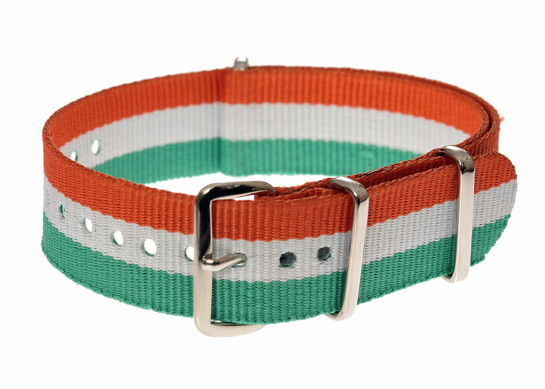 Ireland - 18mm "Orange, White and Green" NATO Military Watch Strap