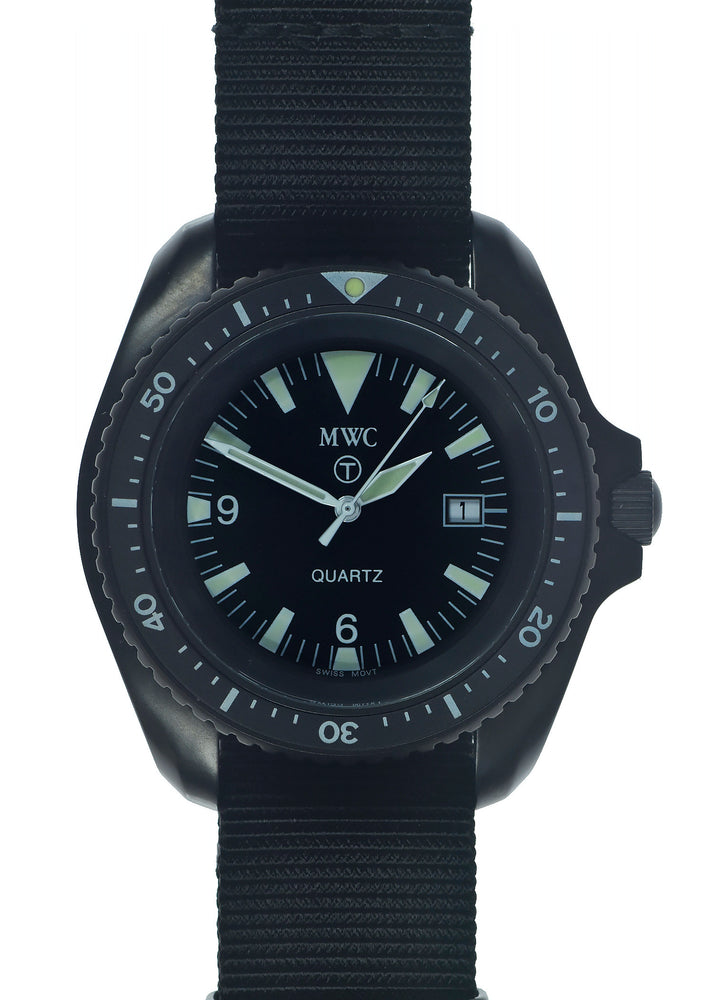 Brand New and Very Rare Original 2001 MWC Black PVD Steel Quartz Military Divers Watch