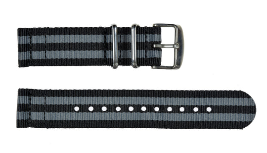 2 Piece 18mm "James Bond" Pattern NATO Military Watch Strap in Ballistic Nylon with Stainless Steel Fasteners