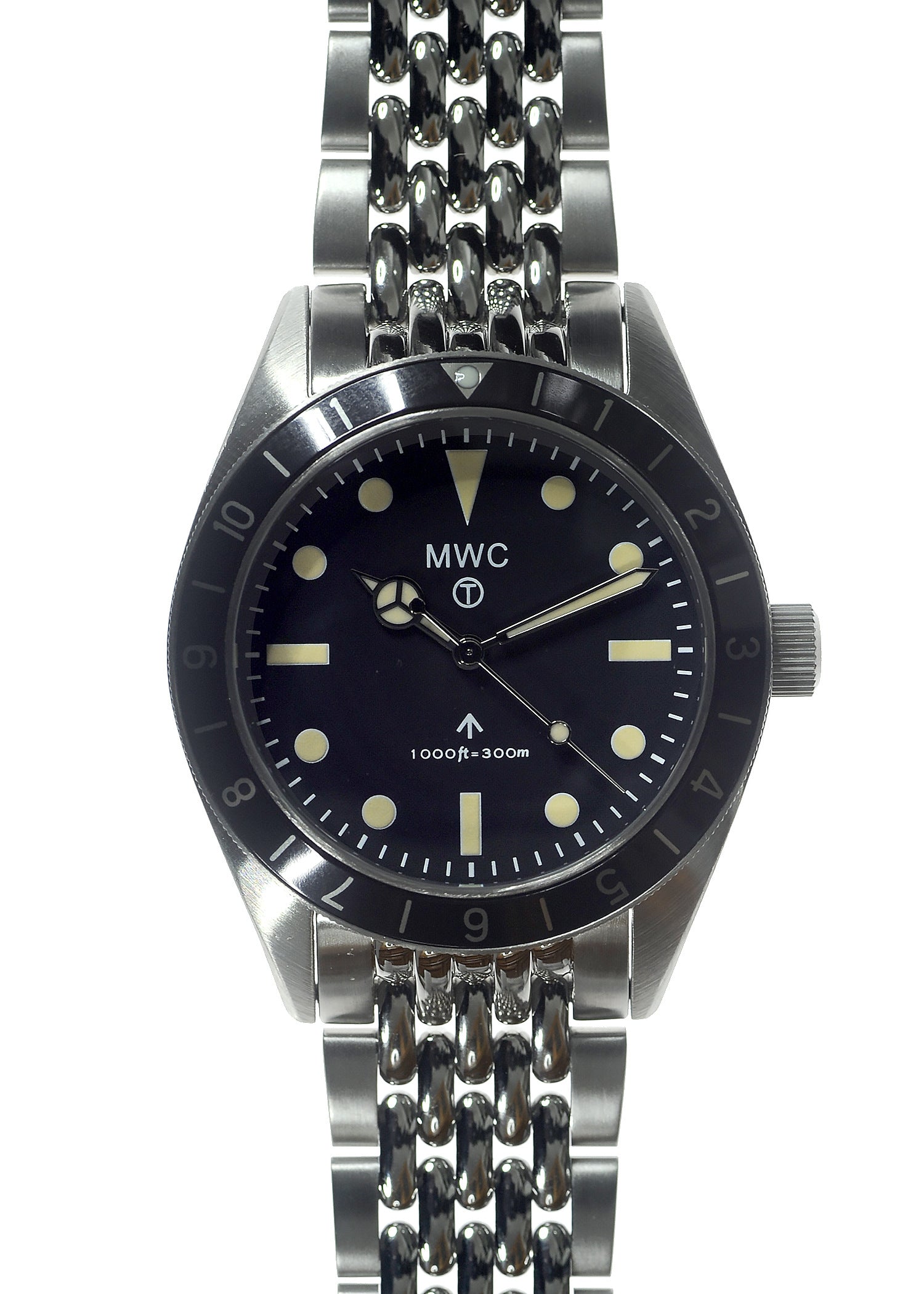 MWC Classic 1960s Pattern Divers Watch with Retro Luminous Paint and a Hybrid Mechanical/Quartz Movement on Matching Bracelet