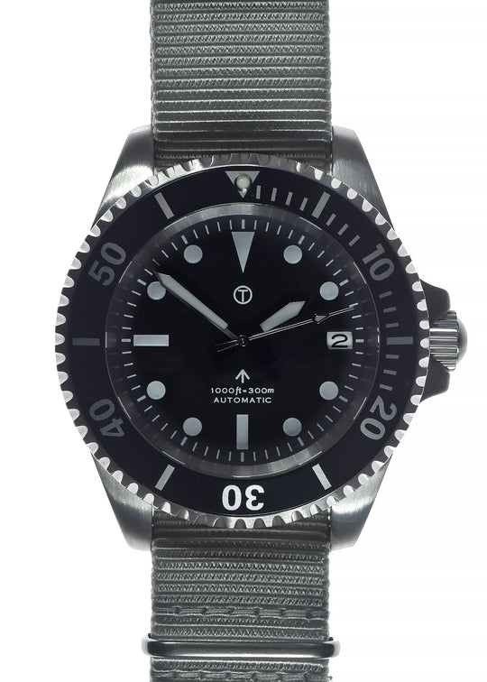 MWC 24 Jewel 1982 Pattern 300m Automatic Military Divers Watch with Sapphire Crystal on a NATO Webbing Strap - Ex Display Watch from the FEINDEF Military Fair